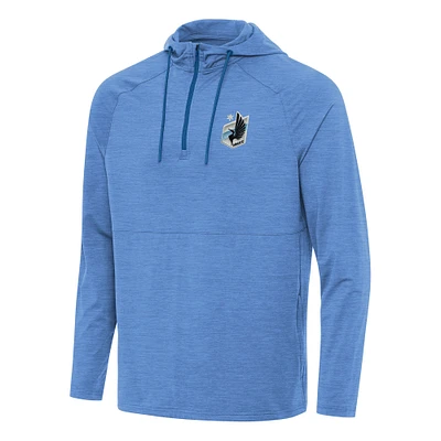 Men's Antigua Heather Light Blue Minnesota United FC Spikes Raglan Quarter-Zip Hoodie