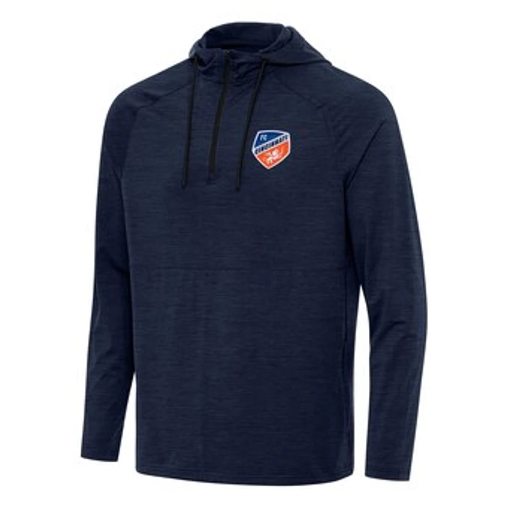 Men's Antigua Heather Navy FC Cincinnati Spikes Raglan Quarter-Zip Hoodie