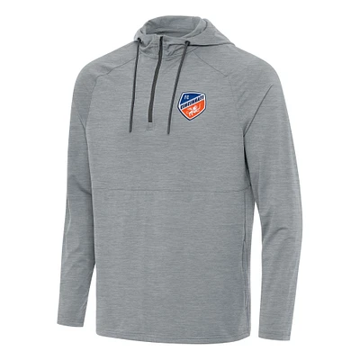 Men's Antigua Heather Gray FC Cincinnati Spikes Raglan Quarter-Zip Hoodie