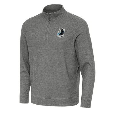 Men's Antigua Heather Black Minnesota United FC Subtle Quarter-Zip Jacket