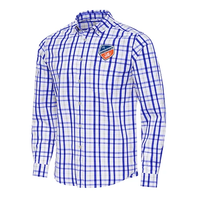 Men's Antigua Blue/Gray FC Cincinnati Tending 2 Tri-Blend Long Sleeve Button-Down Shirt