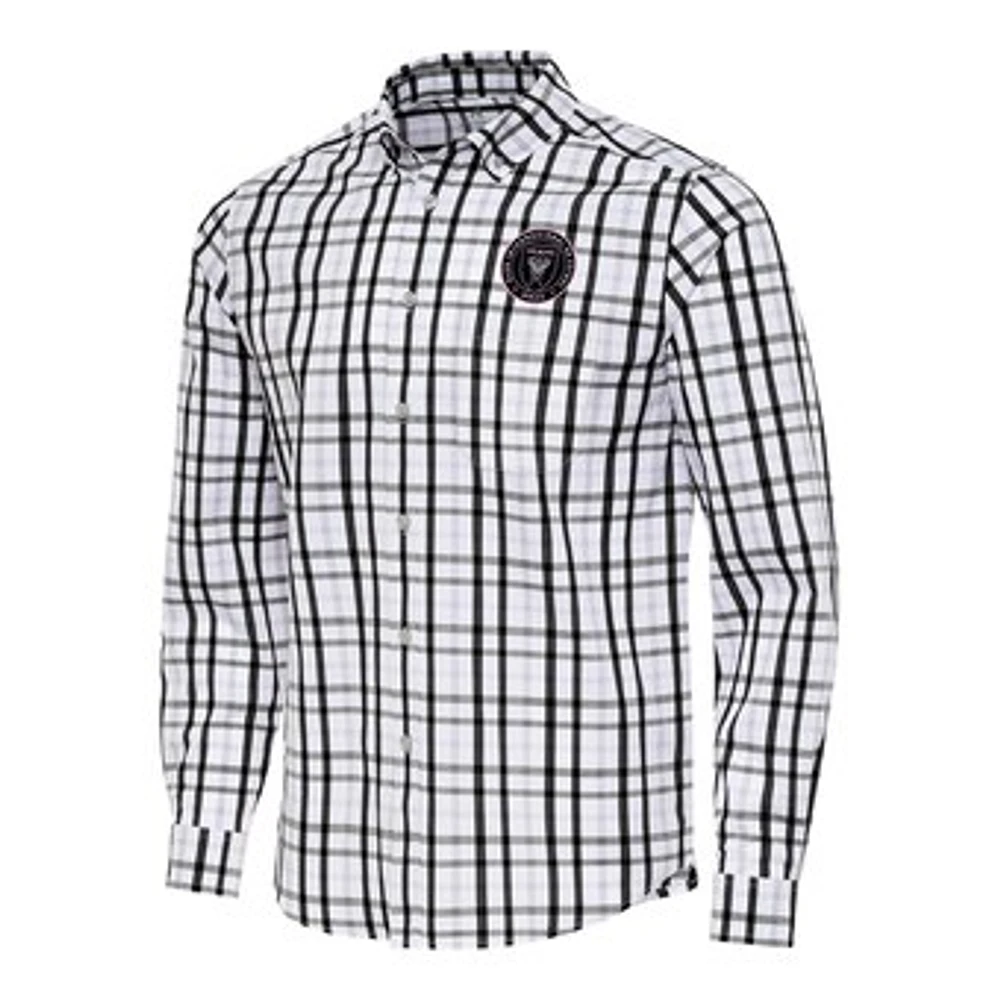 Men's Antigua Black/Gray Inter Miami CF Tending 2 Tri-Blend Long Sleeve Button-Down Shirt