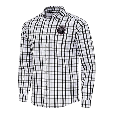 Men's Antigua Black/Gray Inter Miami CF Tending 2 Tri-Blend Long Sleeve Button-Down Shirt