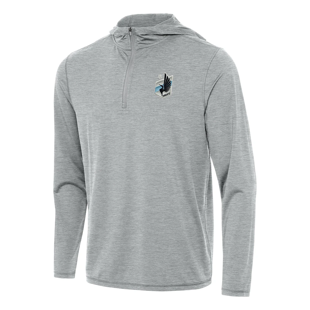 Men's Antigua Heather Gray Minnesota United FC Tidy Quarter-Zip Hoodie