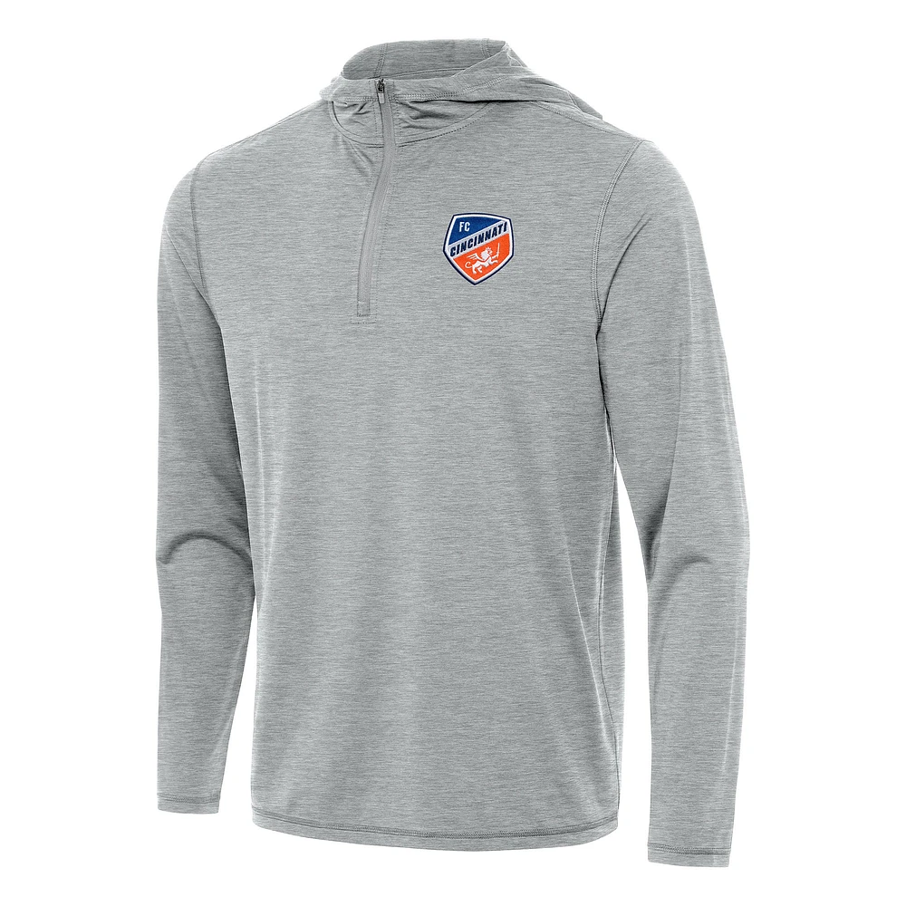 Men's Antigua Heather Gray FC Cincinnati Tidy Quarter-Zip Hoodie