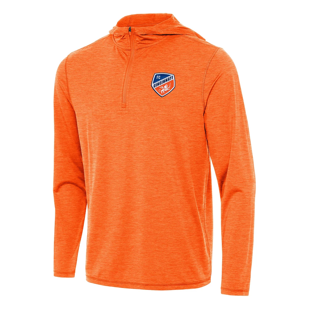 Men's Antigua Heather Orange FC Cincinnati Tidy Quarter-Zip Hoodie