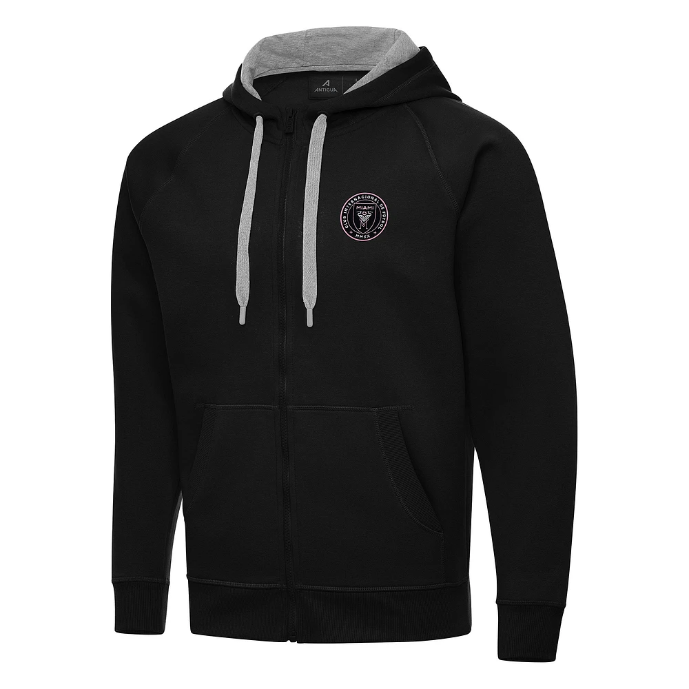 Men's Antigua Black Inter Miami CF Victory Raglan Full-Zip Hoodie