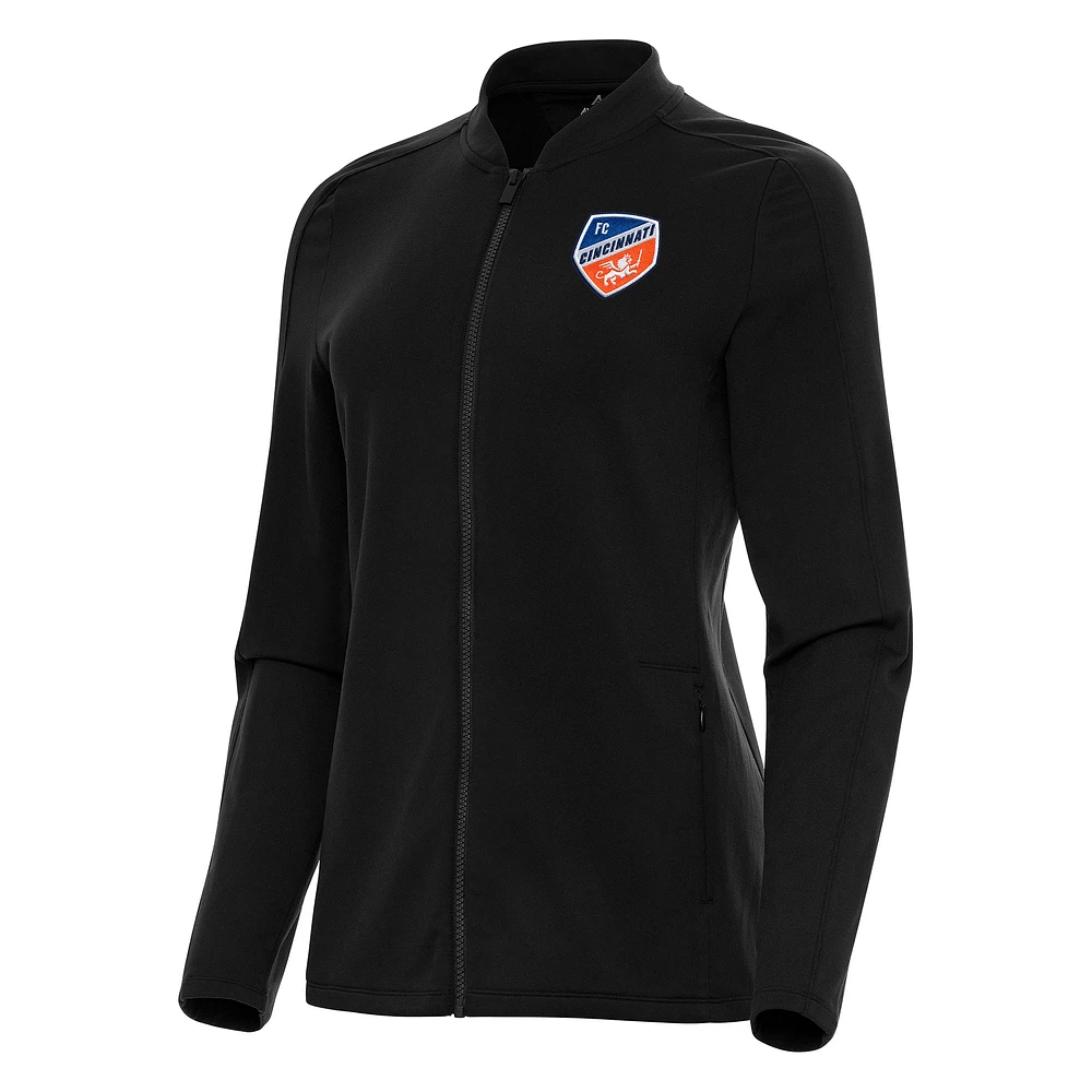 Women's Antigua Black FC Cincinnati Continual Full-Zip Jacket