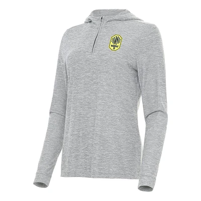 Women's Antigua Heather Gray Nashville SC Daybreak Quarter-Zip Hoodie