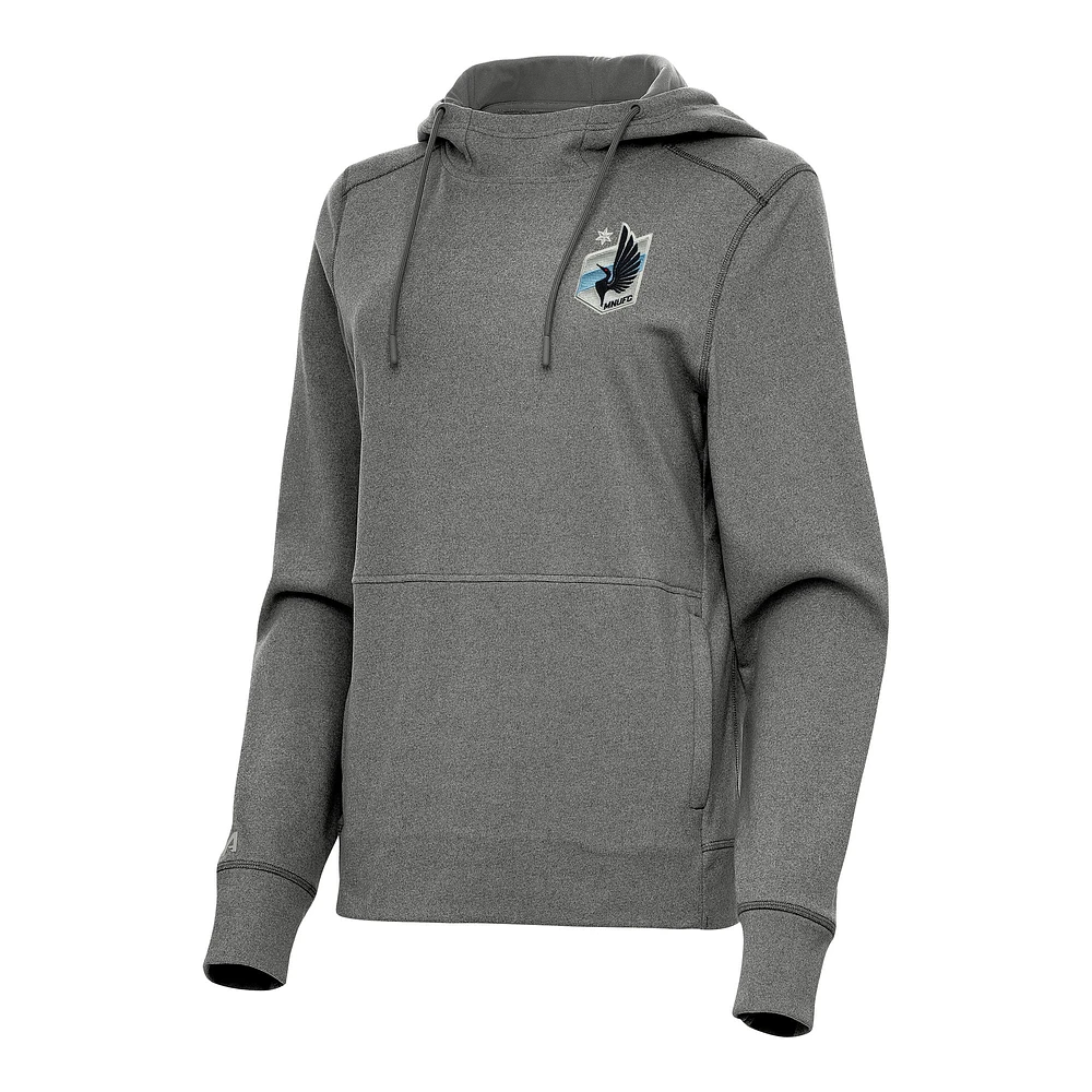 Women's Antigua Heather Black Minnesota United FC Justice Pullover Hoodie