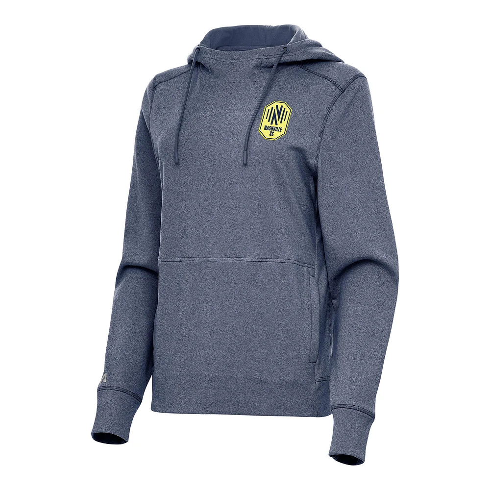 Women's Antigua Heather Navy Nashville SC Justice Pullover Hoodie