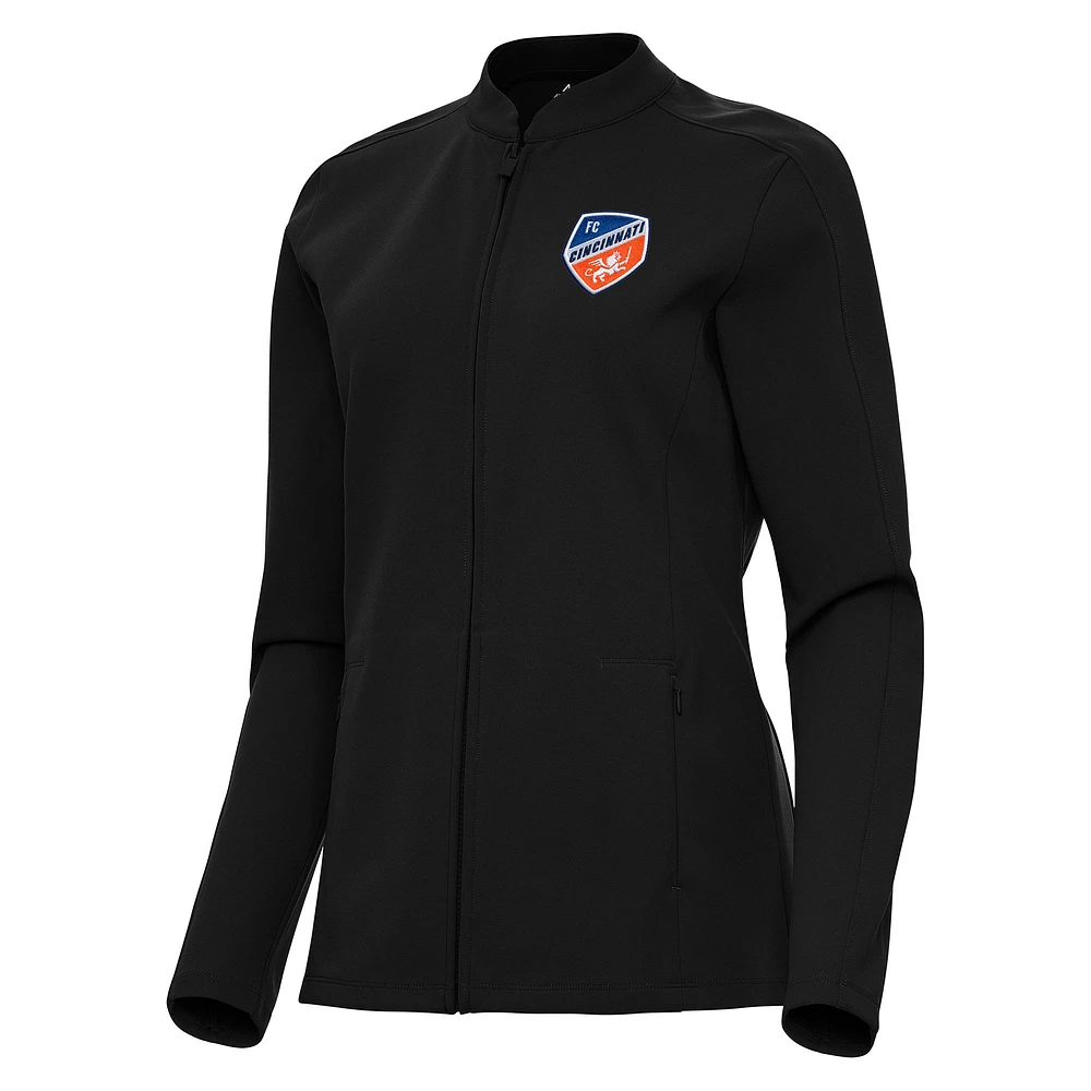 Women's Antigua Black FC Cincinnati Regard Full-Zip Jacket