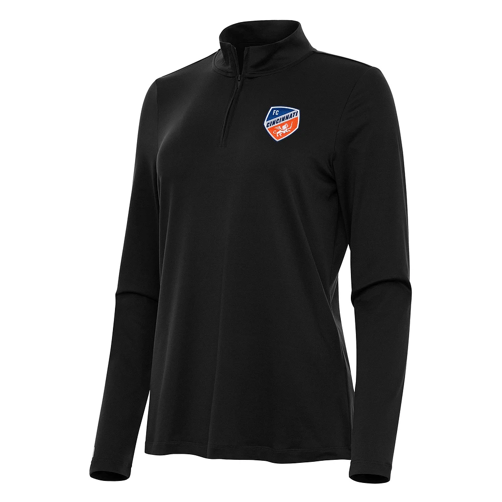 Women's Antigua Black FC Cincinnati Reprocess Quarter-Zip Jacket