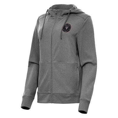 Women's Antigua Heather Charcoal Inter Miami CF Seeker Full-Zip Hoodie