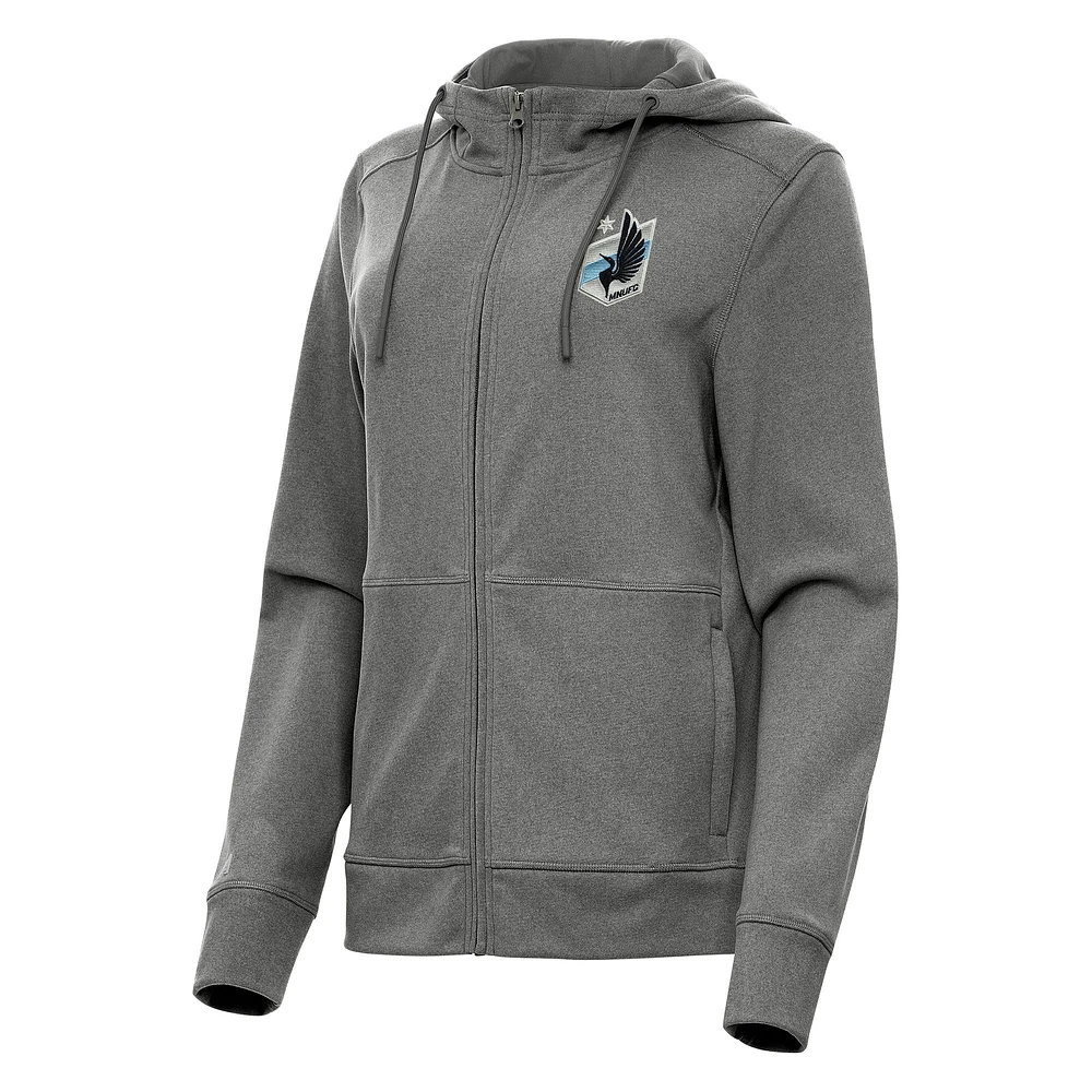 Women's Antigua Heather Charcoal Minnesota United FC Seeker Full-Zip Hoodie