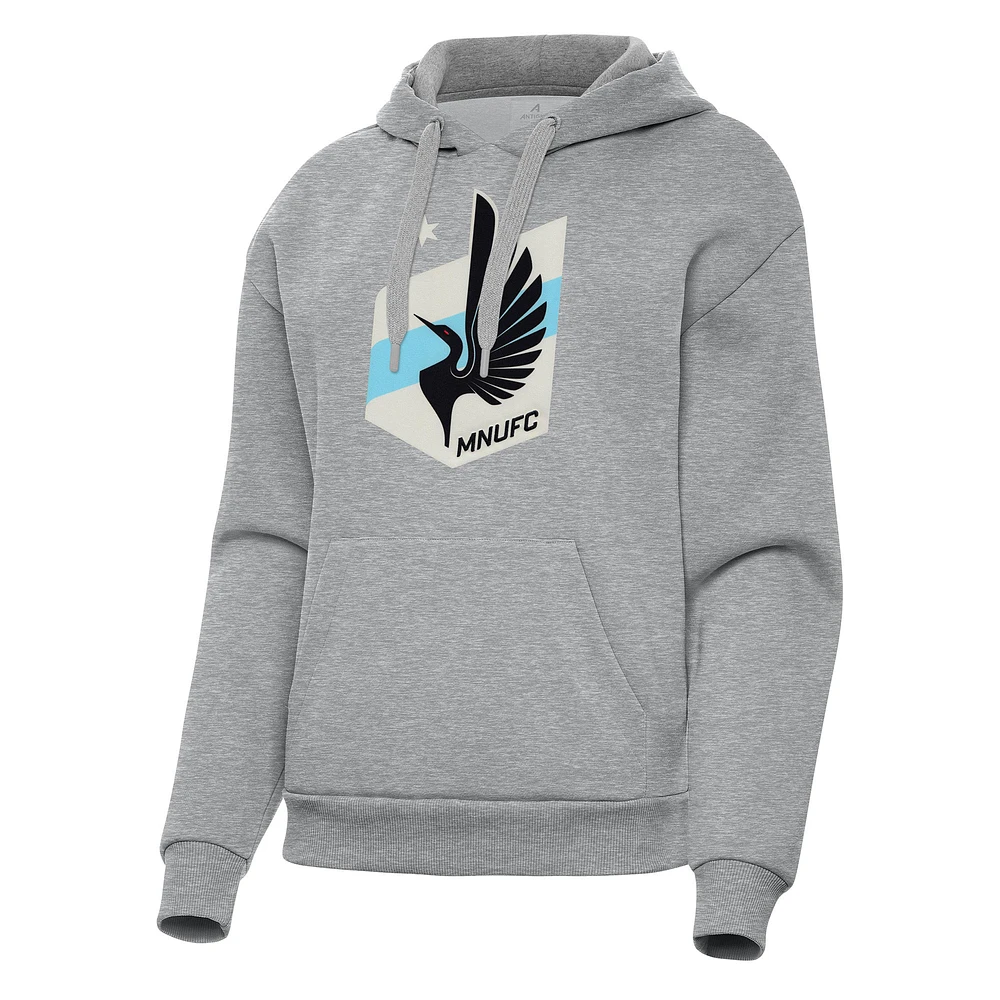 Women's Antigua Heather Gray Minnesota United FC Victory Pullover Hoodie