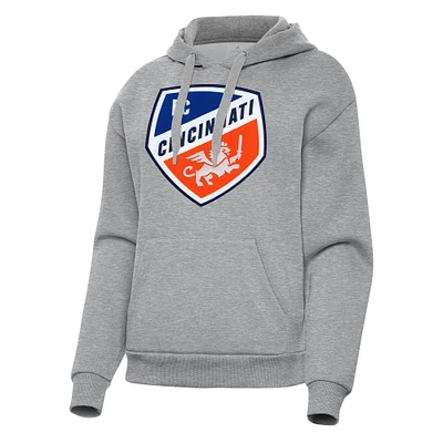 Women's Antigua Heather Gray FC Cincinnati Victory Pullover Hoodie