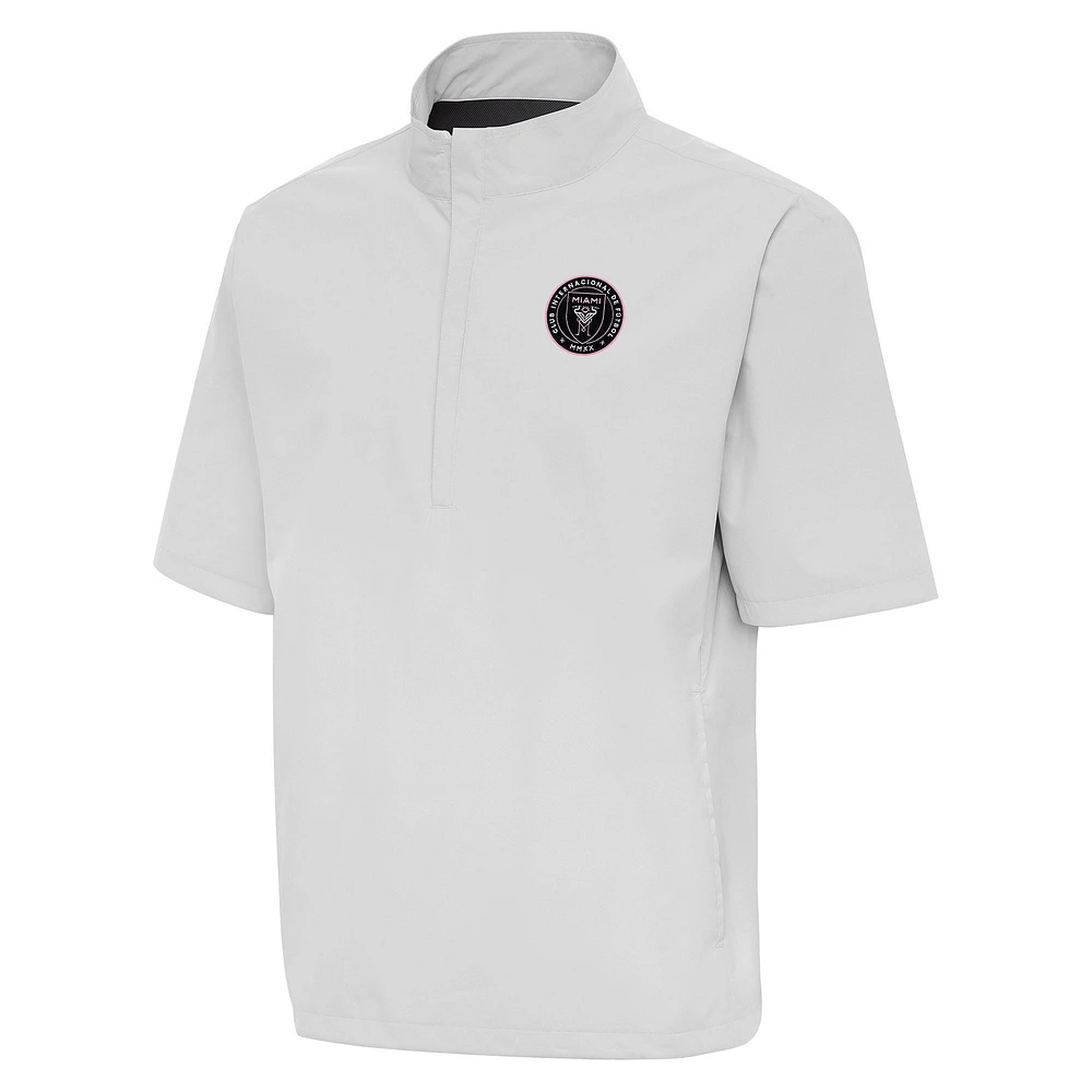 Men's Antigua Gray Inter Miami CF Brisk Short Sleeve Quarter-Zip Windshirt