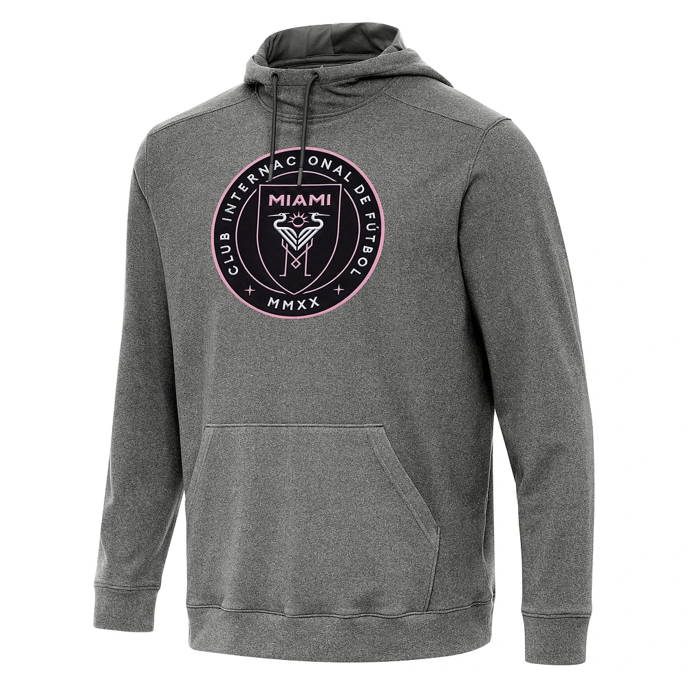 Men's Antigua Heather Black Inter Miami CF Cloud Pullover Hoodie