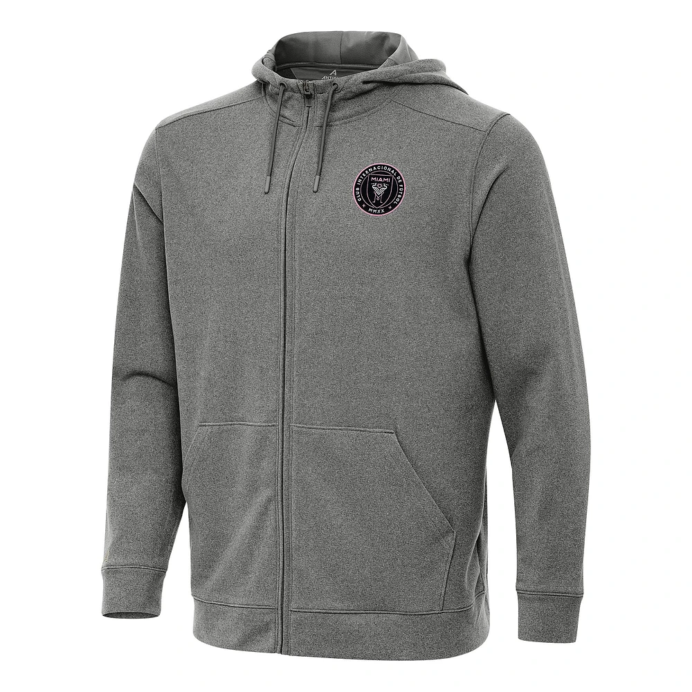 Men's Antigua Heather Black Inter Miami CF Effortless Full-Zip Hoodie