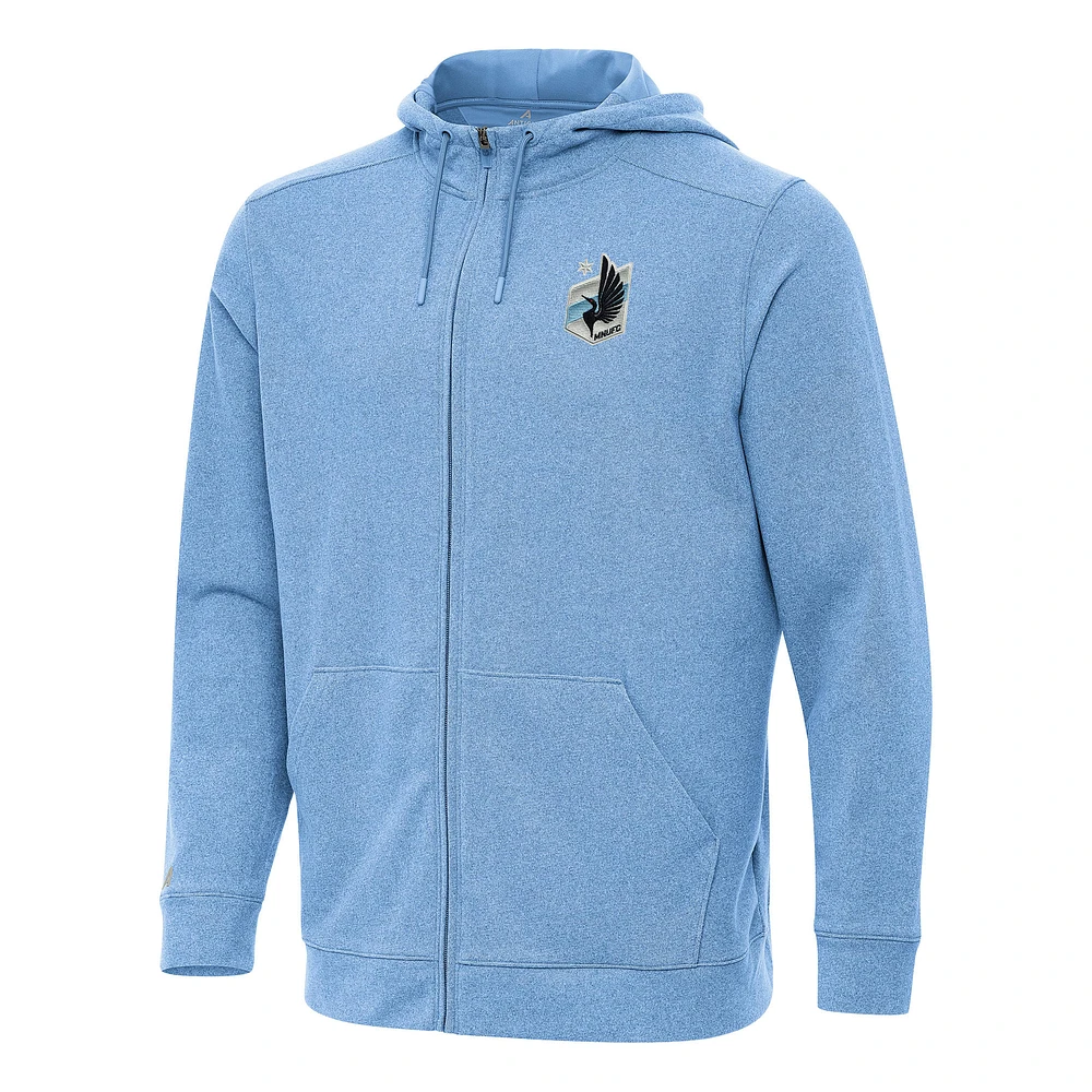 Men's Antigua Heather Light Blue Minnesota United FC Effortless Full-Zip Hoodie