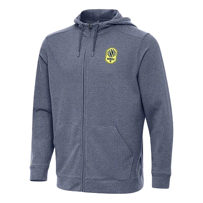 Men's Antigua Heather Navy Nashville SC Effortless Full-Zip Hoodie