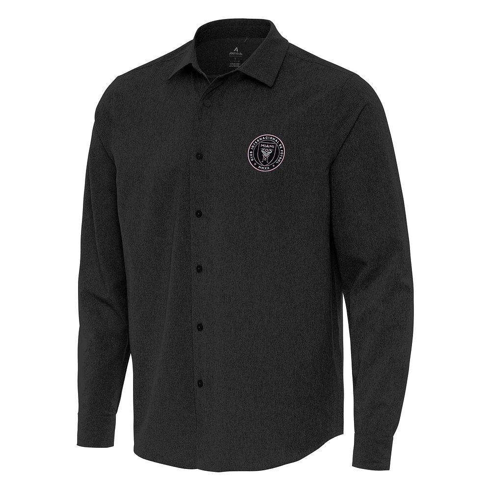 Men's Antigua Black Inter Miami CF Exposure Woven Long Sleeve Button-Up Shirt