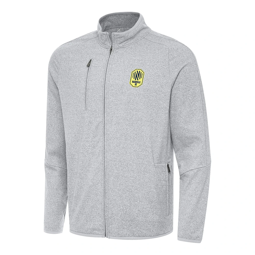 Men's Antigua Heather Gray Nashville SC Hold-Up Tri-Blend Full-Zip Jacket