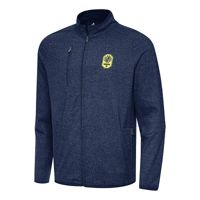 Men's Antigua Heather Navy Nashville SC Hold-Up Tri-Blend Full-Zip Jacket