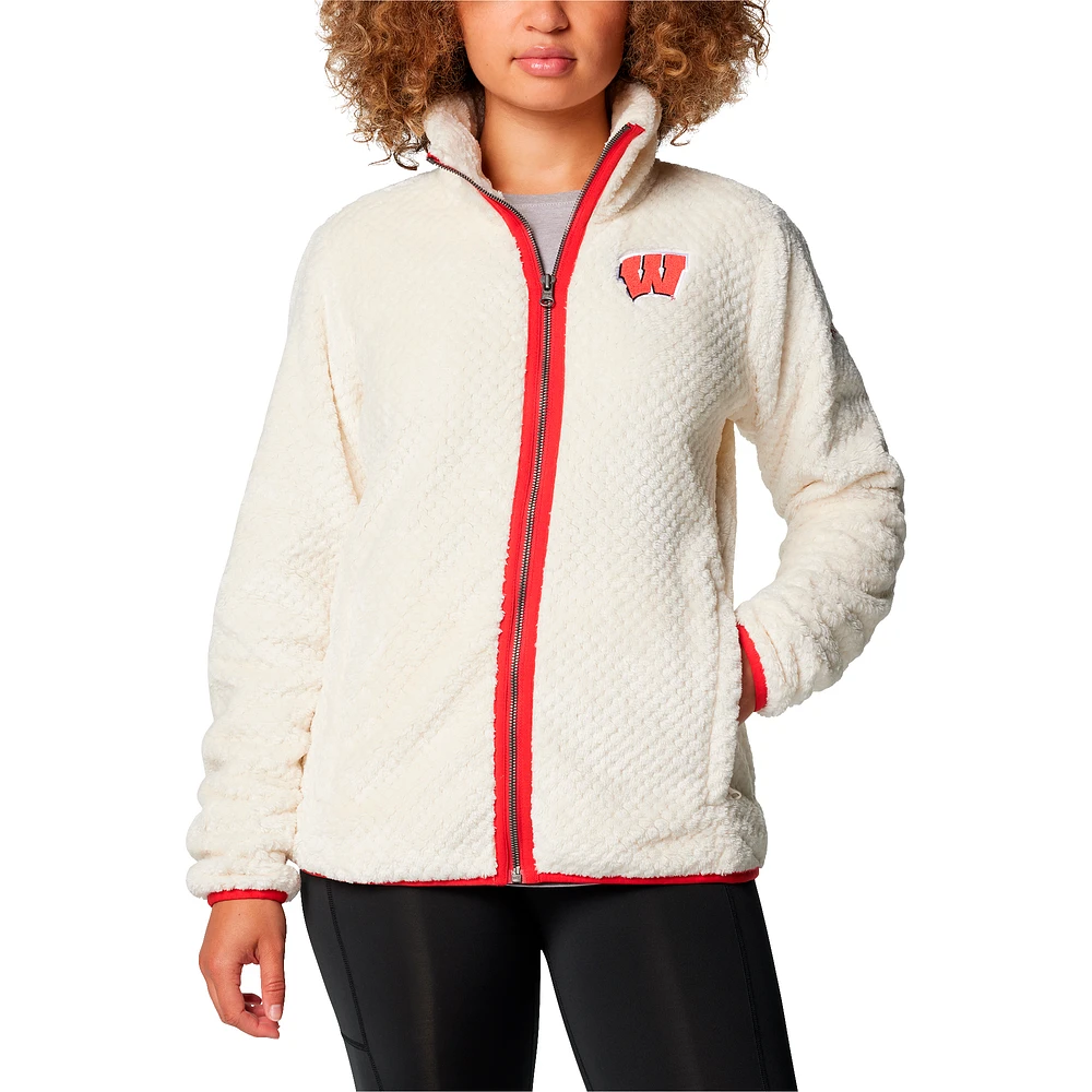 Women's Columbia Cream Wisconsin Badgers Fireside II Sherpa Full-Zip Jacket