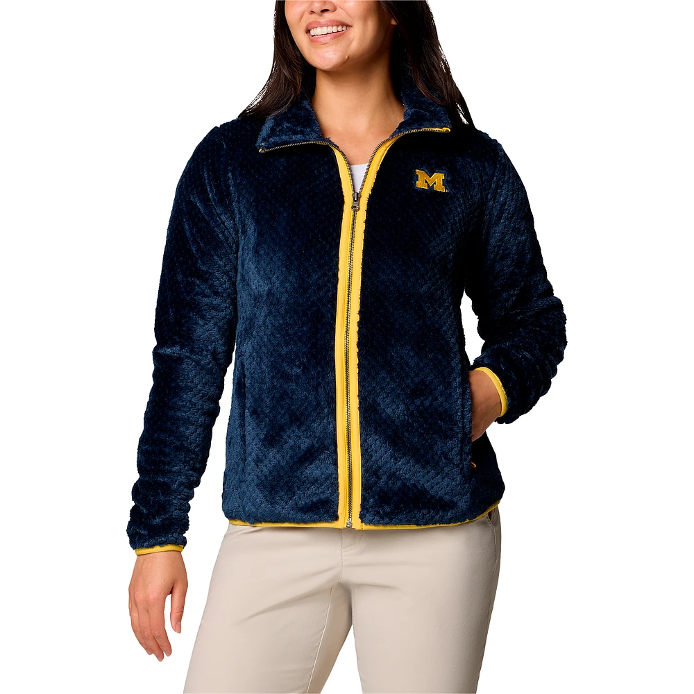 Women's Columbia Navy Michigan Wolverines Fireside II Sherpa Full-Zip Jacket