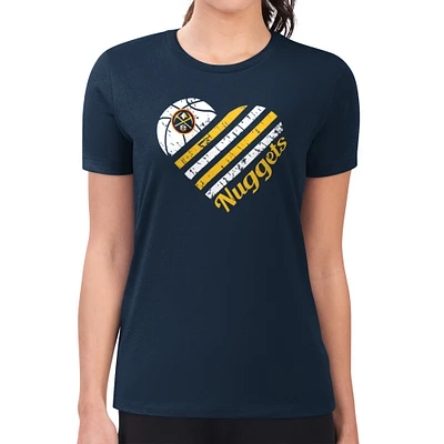Women's G-III 4Her by Carl Banks Navy Denver Nuggets Super-Slim Fit Lightweight Heart Team T-Shirt