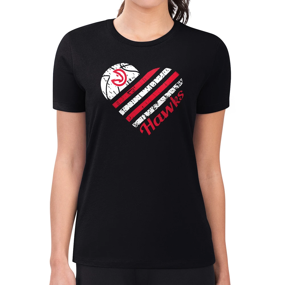 Women's G-III 4Her by Carl Banks Black Atlanta Hawks Super-Slim Fit Lightweight Heart Team T-Shirt