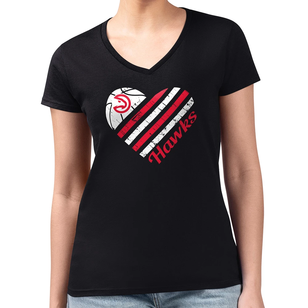 Women's G-III 4Her by Carl Banks Black Atlanta Hawks Super-Slim Fit Lightweight Heart Team V-Neck T-Shirt
