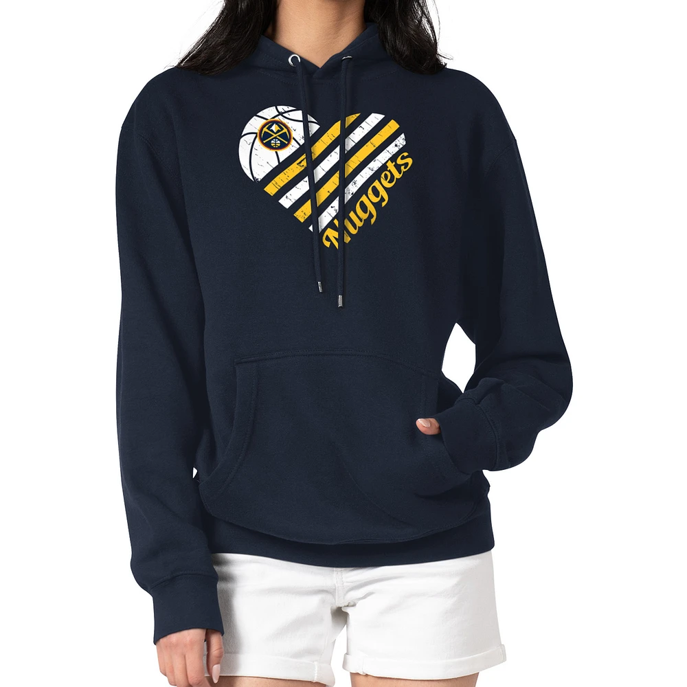 Women's G-III 4Her by Carl Banks Navy Denver Nuggets Team Heart Tri-Blend Pullover Hoodie