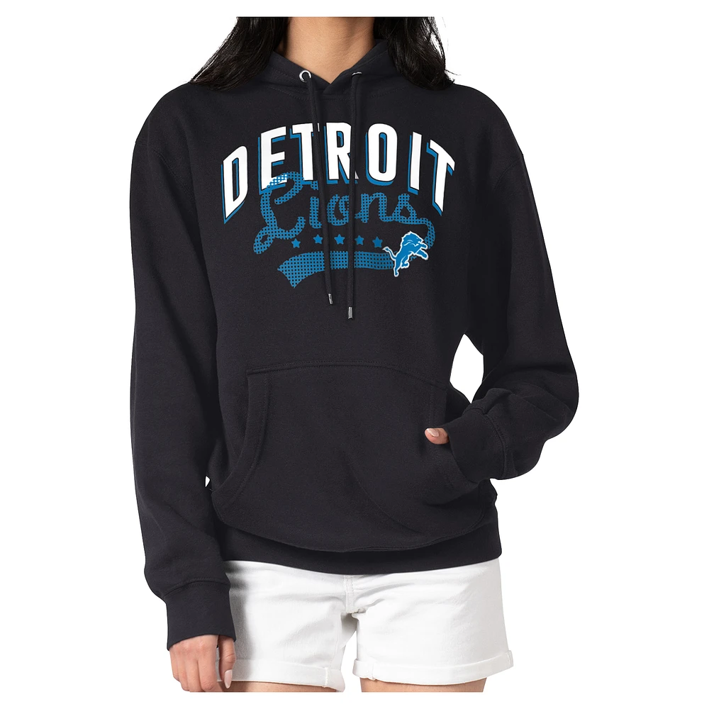 Women's G-III 4Her by Carl Banks Black Detroit Lions Filigree Fleece Tri-Blend Pullover Hoodie