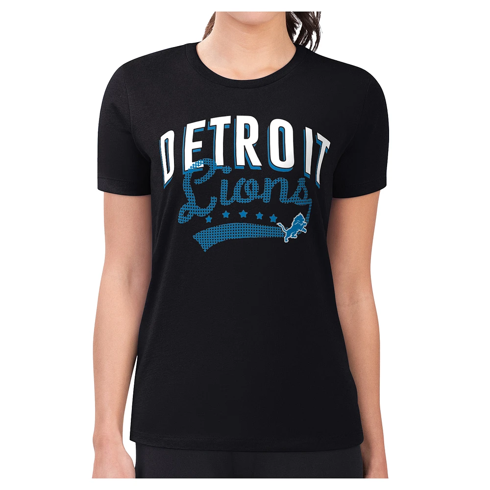 Women's G-III 4Her by Carl Banks Black Detroit Lions Super-Slim Fit Lightweight Filigree Team T-Shirt