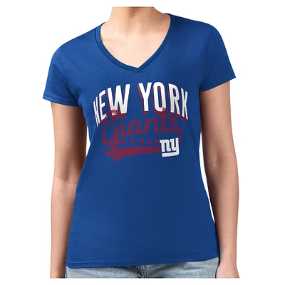 Women's G-III 4Her by Carl Banks Royal New York Giants Super-Slim Fit Lightweight Filigree Team V-Neck T-Shirt