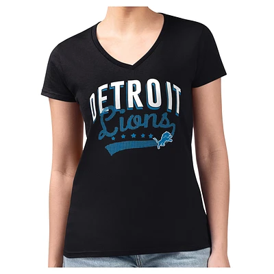 Women's G-III 4Her by Carl Banks Black Detroit Lions Super-Slim Fit Lightweight Filigree Team V-Neck T-Shirt