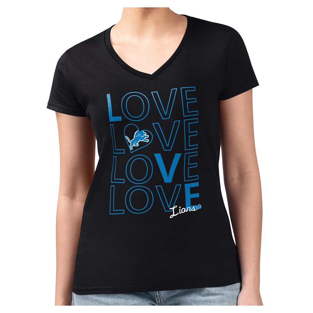 Women's G-III 4Her by Carl Banks Black Detroit Lions Super-Slim Fit Lightweight Large Love Team V-Neck T-Shirt