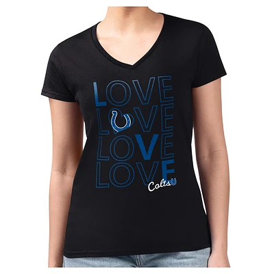Women's G-III 4Her by Carl Banks Black Indianapolis Colts Super-Slim Fit Lightweight Large Love Team V-Neck T-Shirt