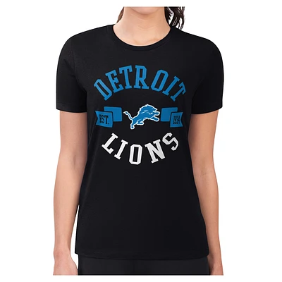 Women's G-III 4Her by Carl Banks Black Detroit Lions Super-Slim Fit Lightweight Round Team Graphic T-Shirt