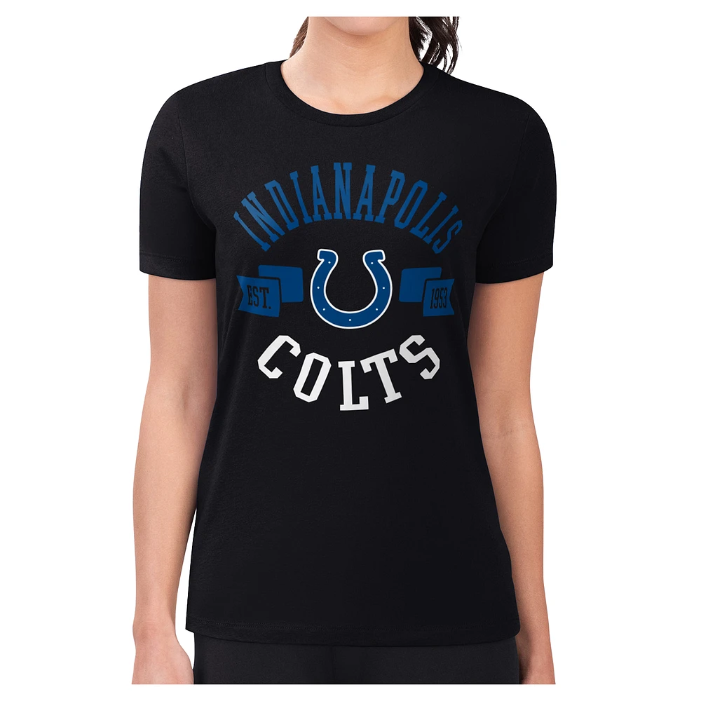 Women's G-III 4Her by Carl Banks Black Indianapolis Colts Super-Slim Fit Lightweight Round Team Graphic T-Shirt