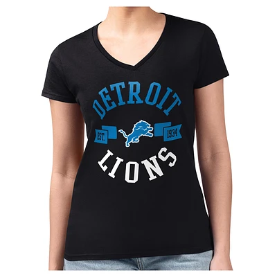 Women's G-III 4Her by Carl Banks Black Detroit Lions Super-Slim Fit Lightweight Round Team Graphic V-Neck T-Shirt