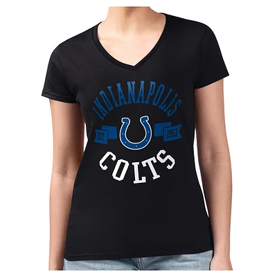 Women's G-III 4Her by Carl Banks Black Indianapolis Colts Super-Slim Fit Lightweight Round Team Graphic V-Neck T-Shirt