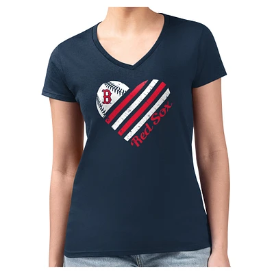 Women's G-III 4Her by Carl Banks Navy Boston Red Sox Super-Slim Fit Lightweight Heart V-Neck T-Shirt