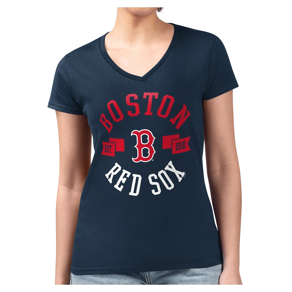 Women's G-III 4Her by Carl Banks Navy Boston Red Sox Super-Slim Fit Lightweight Collage Team Graphic V-Neck T-Shirt