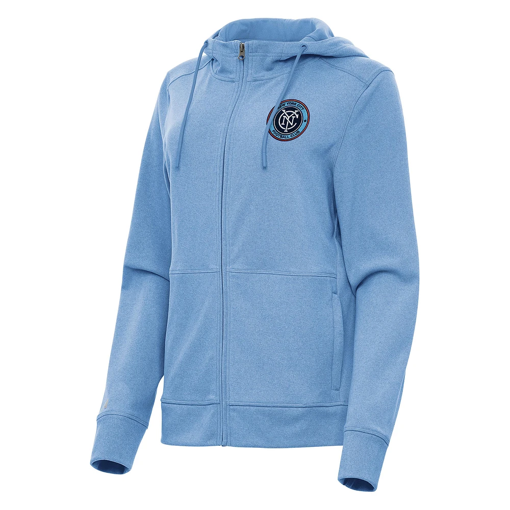Women's Antigua Heather Powder Blue New York City FC Seeker Full-Zip Hoodie