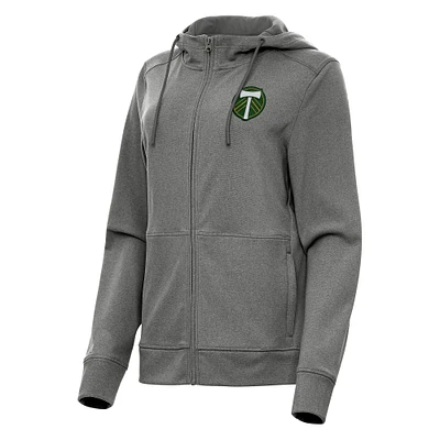 Women's Antigua Heather Charcoal Portland Timbers Seeker Full-Zip Hoodie