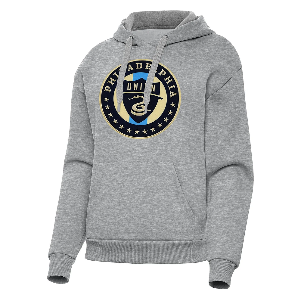 Women's Antigua Heather Gray Philadelphia Union Victory Pullover Hoodie